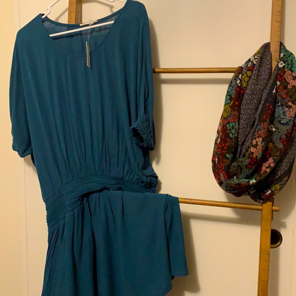 NWT Anthro Azriel Teal Smocked Waist Dress 12